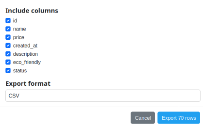 SnapAdmin screenshot showing the export data dialog